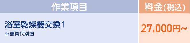 浴室乾燥機交換１ ※器具代別途 33,000円〜